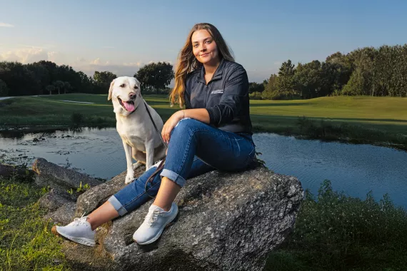 Kate Kostelyk, IgA nephropathy (IgAN) patient, and her labrador Dakoda in Mims, Florida Kate Kostelyk, IgA nephropathy (IgAN) patient, and her labrador Dakoda in Mims, Florida