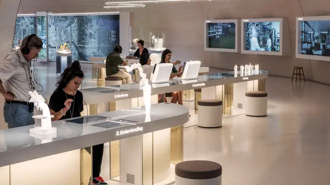 Modern technology learning center with interactive screens Modern technology learning center with interactive screens