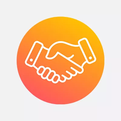 Orange gradient icon of a handshake