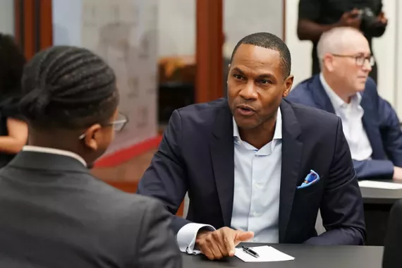 Portrait of Marion Brooks discussing during the Beacon of Hope event