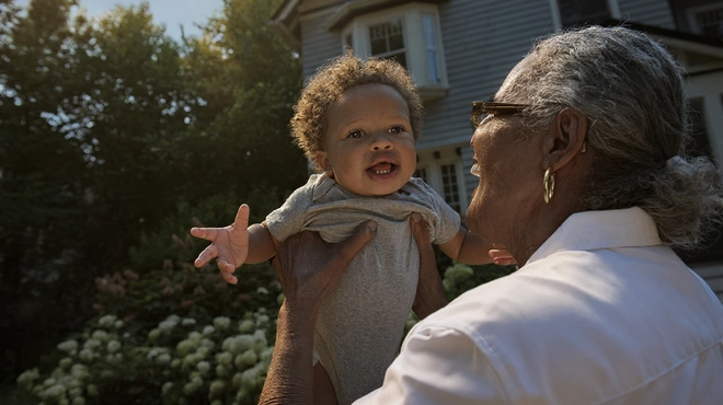 Grandparent and toddler sharing a joyful moment outside Grandparent and toddler sharing a joyful moment outside